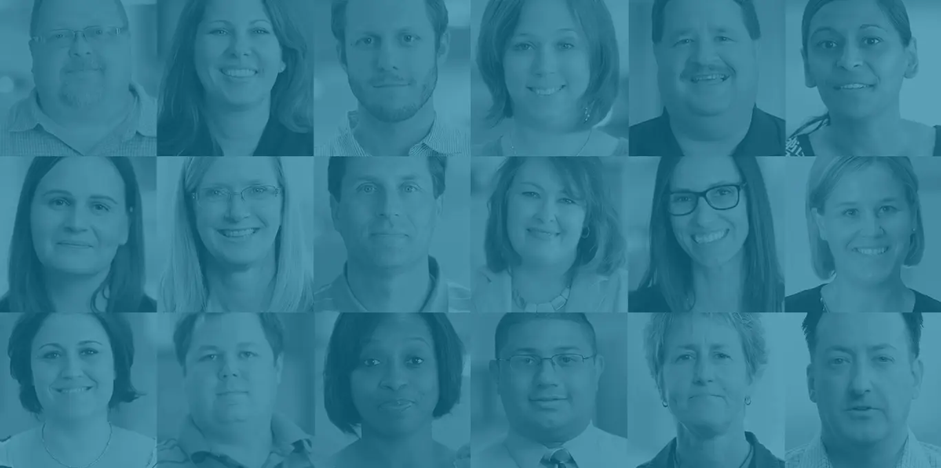 A selection of headshots with a blue overlay