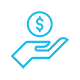 Simple blue outline of a hand holding a dollar coin.