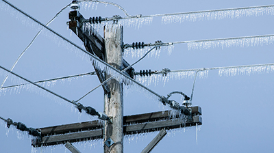 Powerlines with icicles hanging from them