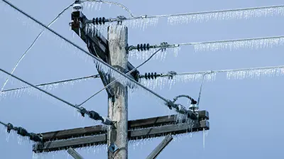 Powerlines with icicles hanging from them
