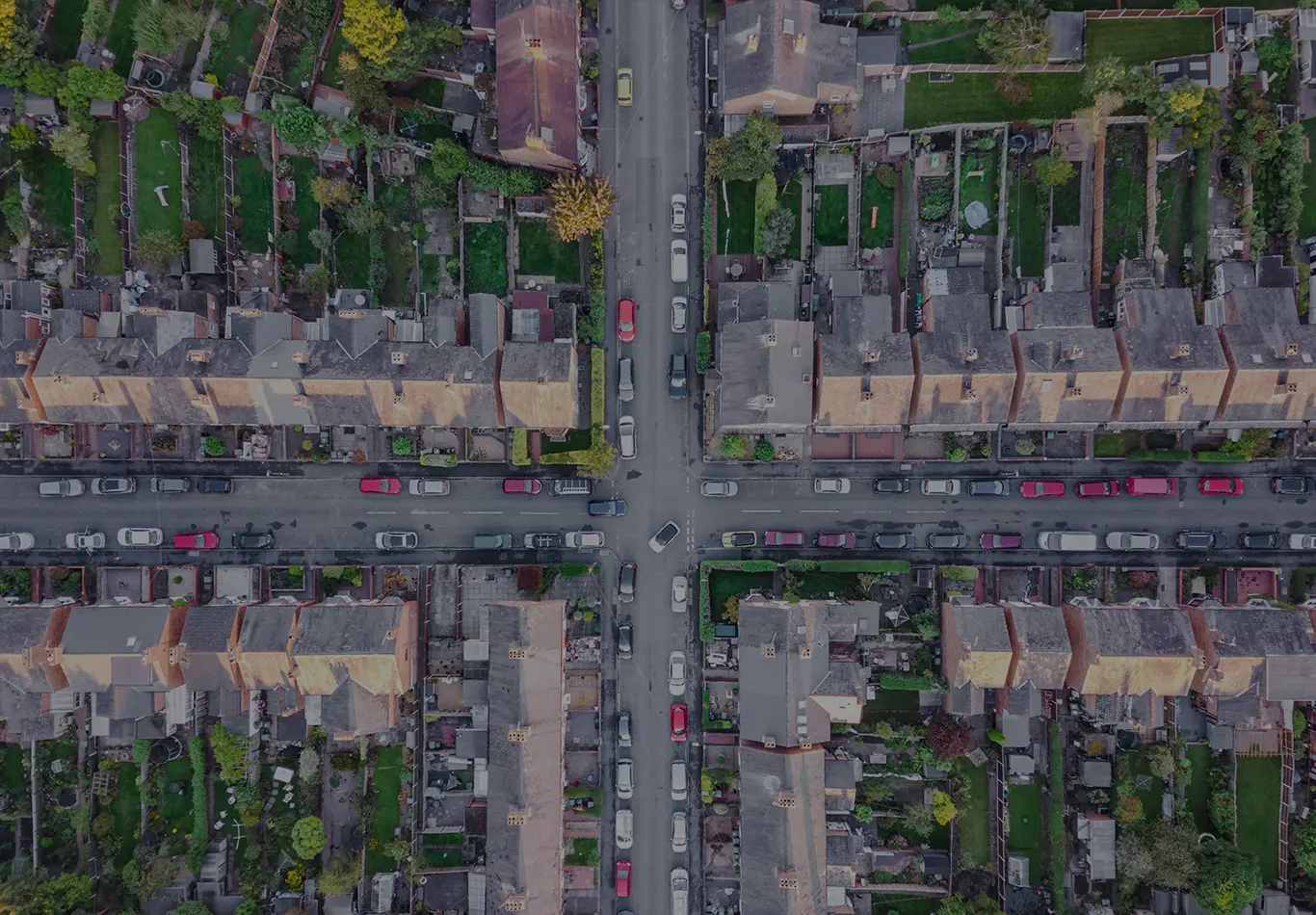 Aerial view of two roads intersecting 