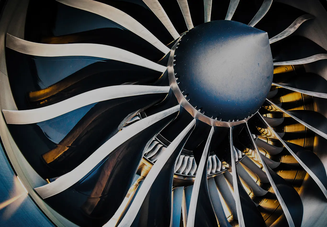 A detailed shot of a turbine engine