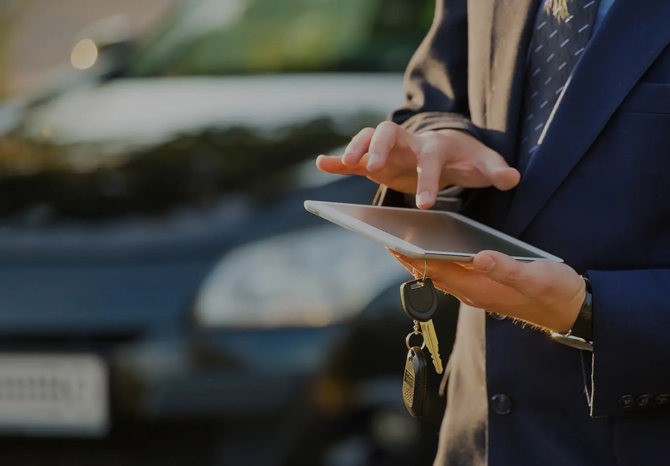 A person is holding a tablet in their left hand and their right hand is working a tablet